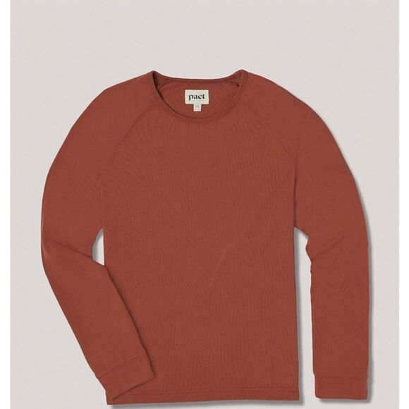 Pact Men’s Waffle-Knit Visit Crewneck Size S in A Burnt Orange - Picture 1 of 8